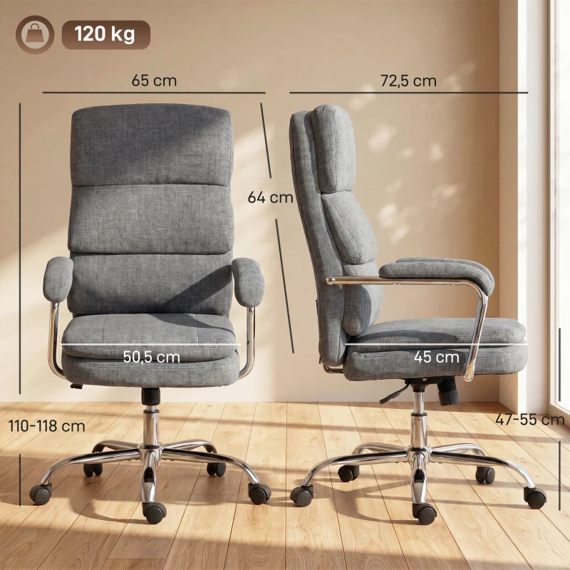 HOMCOM Home Office Bürostuhl, höhenverstellbarer 360° drehbarer Schreibtischstuhl für das Homeoffice, Grau