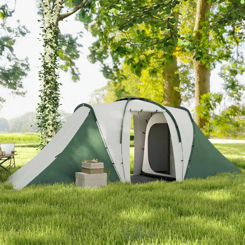 Outsunny Tenda de Campismo Familiar para 4-6 Pessoas com 2 Dormitórios Impermeável 3000 mm com Bolsa 555x225x190 cm Cinza e Verde