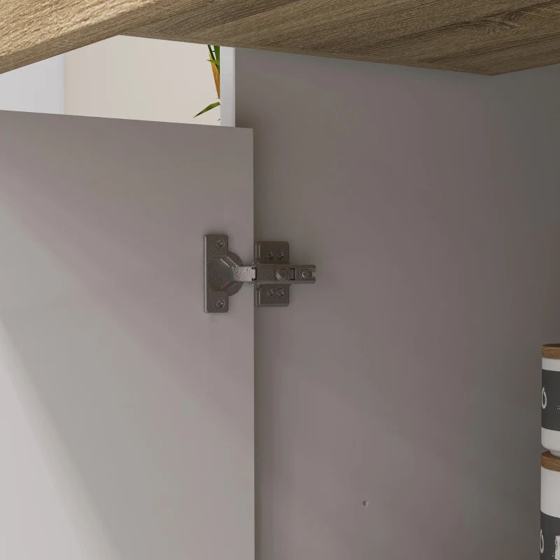 HOMCOM Armário de Cozinha Alto com 4 Portas, Prateleiras Ajustáveis, Gaveta e Compartimentos Abertos, 98x39x180 cm, Branco e Natural