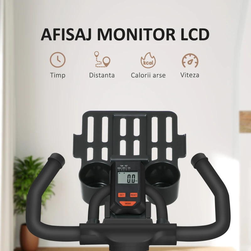 HOMCOM Bicicletă fitness pentru acasă cu volant de 8 kg și ecran LCD, din oțel și ABS, 103x53x100-114 cm, roșu și negru