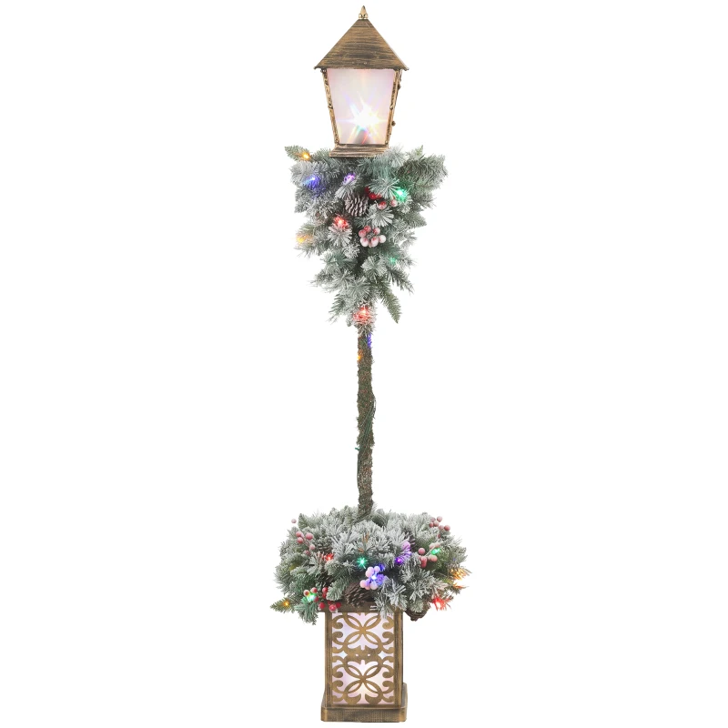 Outsunny Lanterne de rue de Noël pour extérieur avec lumières LED, pointes enneigées, baies rouges et pommes de pin