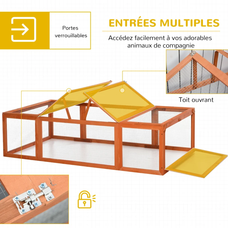PawHut Clapier lapin extérieur cage cochon d'Inde toit ouvrable et portes verrouillables 180 x 90 x 48 cm jaune