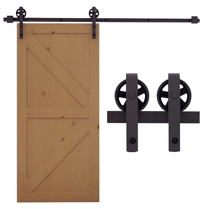 HOMCOM Kit Ușă Glisantă 100kg max din Oțel cu Șină, Cârlige, Opritoare, Șuruburi și Piulițe, 183x4x0.6 cm