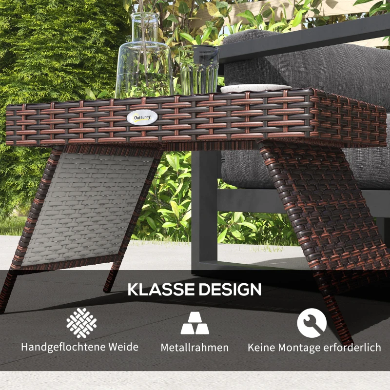 Outsunny Gartentisch Outdoor-Couchtisch Outdoor-Beistelltisch, PE-Rattan, wetterbeständig, 60 cm x 41 cm x 41 cm,  Braun