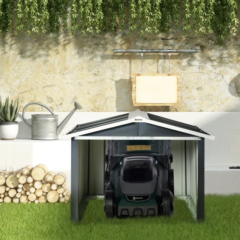 Outsunny Garagem para Corta-Relvas Robótico em Aço Galvanizado com Telhado de Duas Águas para Jardim Exterior 87x103x66 cm Cinzento Escuro