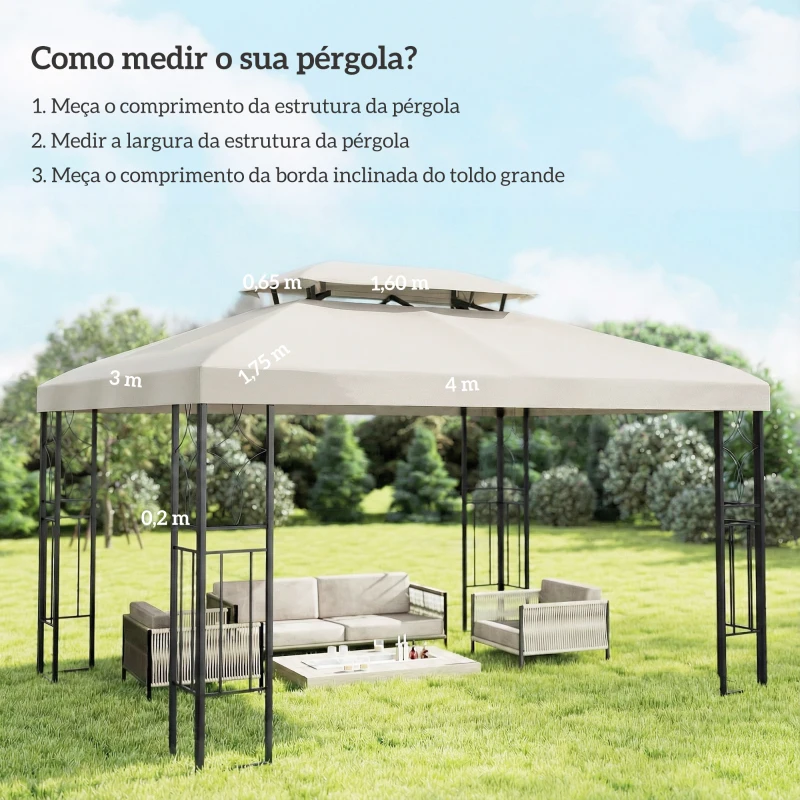 Outsunny Toldo de Substituição 4x3 m com Teto Duplo Orifícios de Drenagem e Proteção UV Apenas Toldo NÃO Inclui Estrutura Creme