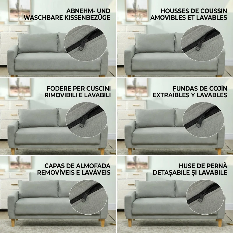 HOMCOM Divan cu 2 Locuri Catifelat cu Compartiment de Depozitare Inferior și Perne, 140x72x82 cm, Gri(m-13)