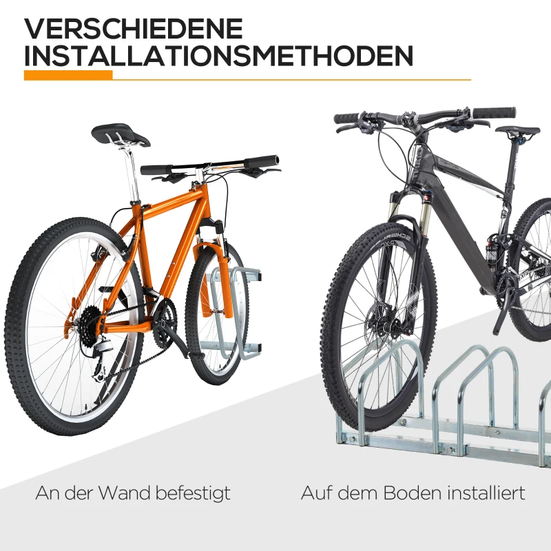 HOMCOM Fahrradständer Radständer Mehrfachständer Aufstellständer Fahrrad Ständer wetterfest langlebig Boden- und Wandmontage Stahl bis 6 Fahrräder Silber 179 x 33 x 27 cm