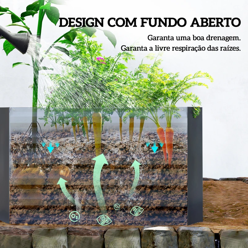 Outsunny Floreira Grande Exterior Retangular em Aço Galvanizado para Terraço com Base Aberta 180x90x57,5 cm Cinzento