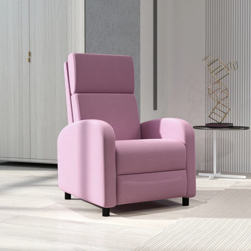 HOMCOM Poltrona Relax Reclinável até 160° Poltrona Reclinável Manual com Apoio para os Pés 64x86x102 cm Rosa