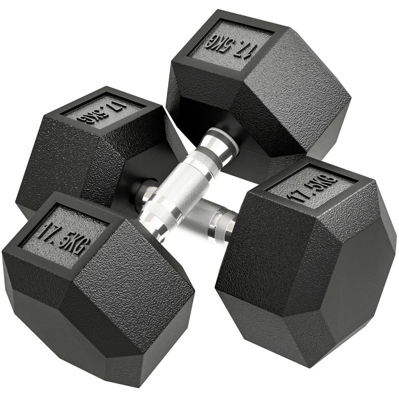 HOMCOM Set de Gantere 2x17,5 kg cu Mânere Antiderapante, din Metal, pentru Antrenament Fitness, Negru