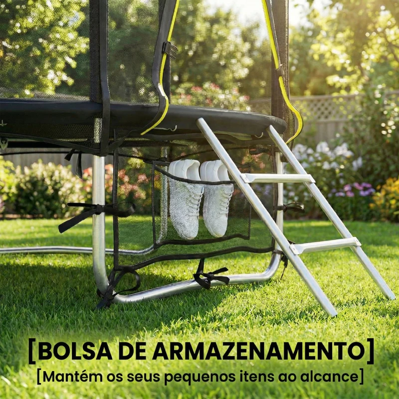 SPORTNOW Trampolim para Crianças Exterior Ø183 cm com Rede de Segurança Escada de 2 Degraus Cobertura de Molas Saco de Armazenamento Preto