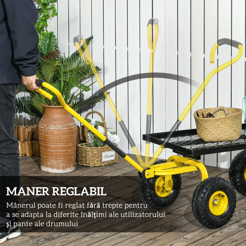 Outsunny Roabă de Grădină cu Mâner și 4 Roți Mari, Capacitate 150 kg, 94x48,5x100 cm, Verde