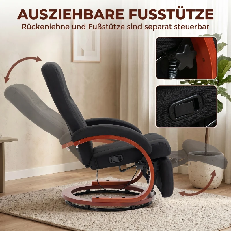 HOMCOM Relaxsessel mit Liegefunktion Fernsehsessel mit hoher Rückenlehne ergonomische Armlehne Fußstütze Holzbasis Leinenoptik