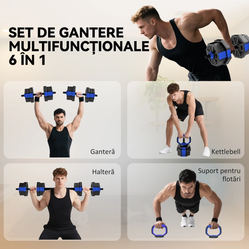 SPORTNOW Set Greutăți Fitness 6 în 1 Multifuncțional, 20 kg din Plastic și Nisip, 125x18x18 cm, Albastru