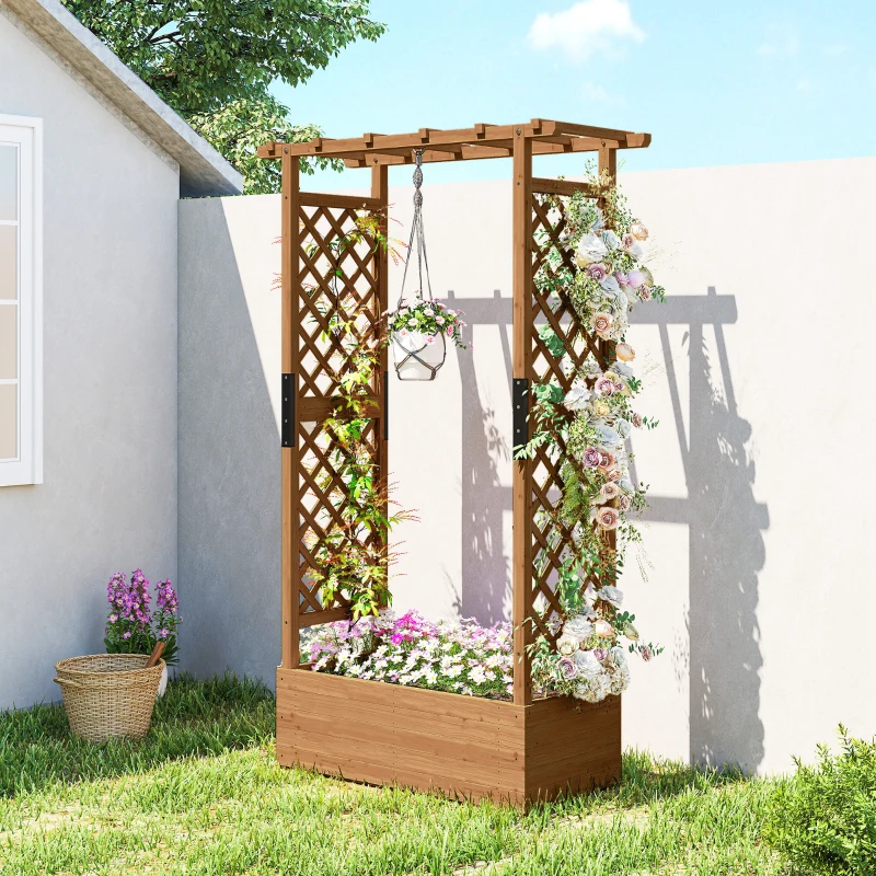 Outsunny Hochbeet mit Rankengitter und Dach, für Blumen, Obst, Gemüse, Kräuter, 110 x 44 x 181 cm, Holz, Orange