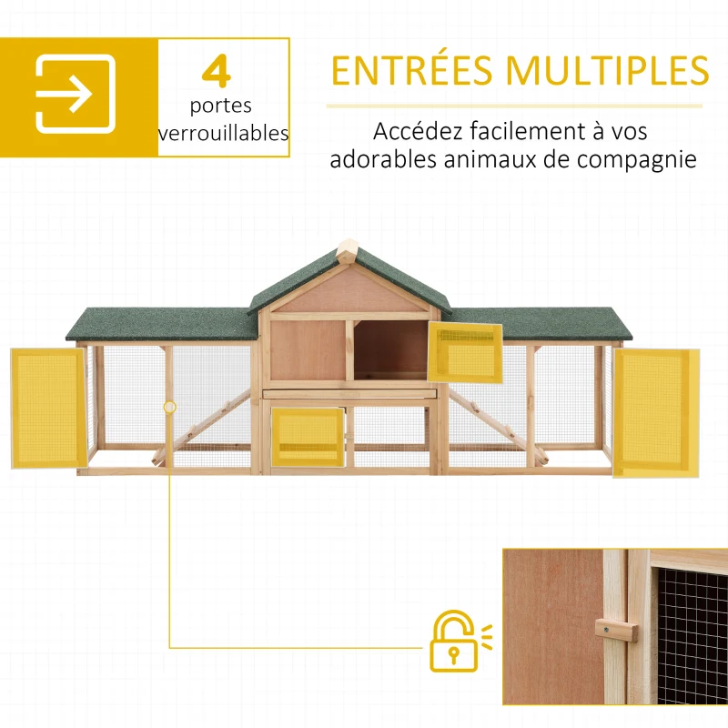 PawHut Clapier cage à lapins rongeurs XXL clapier nain 2 étages toit bitumé intégral tiroir déjection 210L x 45,5l x 84,5H cm bois massif pin pré-huilé