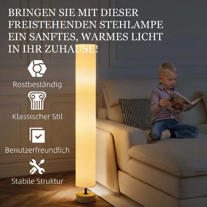 HOMCOM Stehlampe Wohnzimmer Stehleuchte mit Lampenschirm aus Leinen, Fußschalter