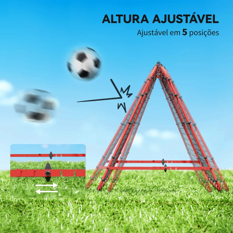 HOMCOM Rede de Rebote Dobrável para Treino Desportivo Ajustável em 5 Níveis de Ângulo com Tubo de Aço 100x95x90 cm Vermelho