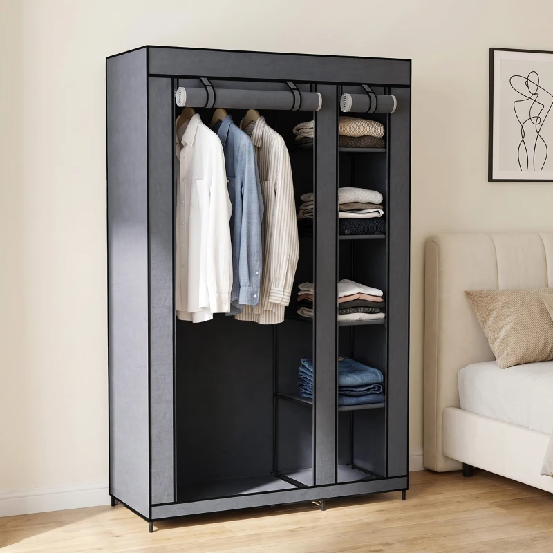 HOMCOM Guarda-roupa de Tecido Salva-Espaço com Barra para Cabides e 5 Prateleiras, 110x45x175 cm, para Quarto, Cinza