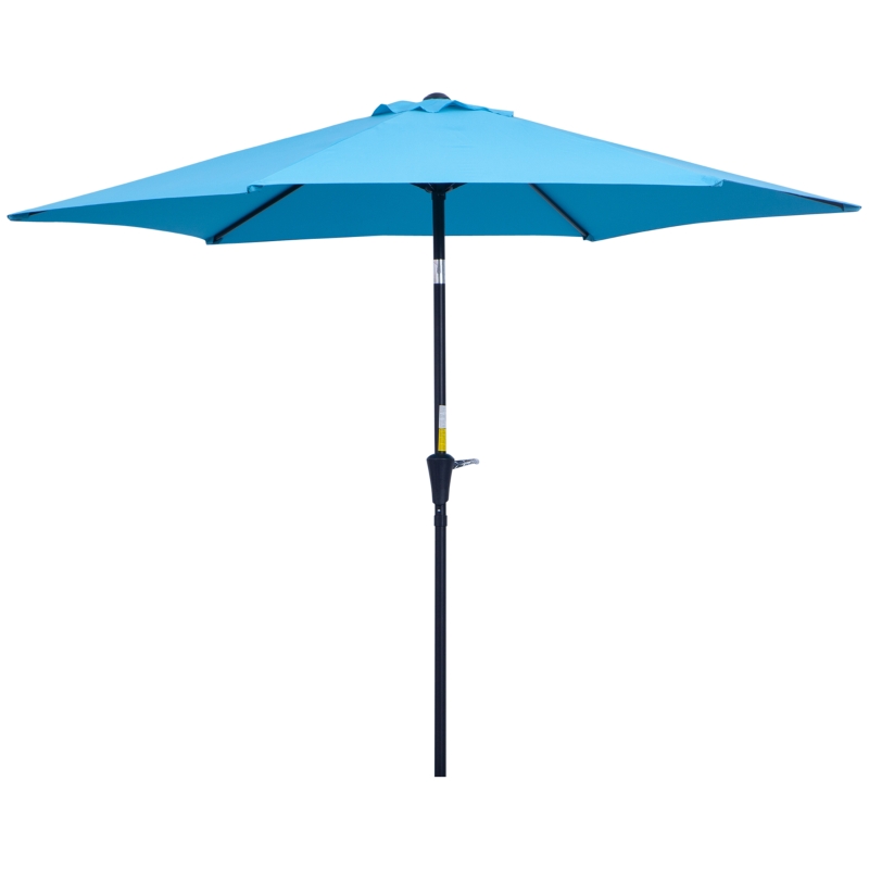 Outsunny Chapéu de Sol de Jardim Ø260x235 cm Chapéu de Sol Reclinável com Manivela Mastro Desmontável em Alumínio e 6 Varetas de Metal  Azul