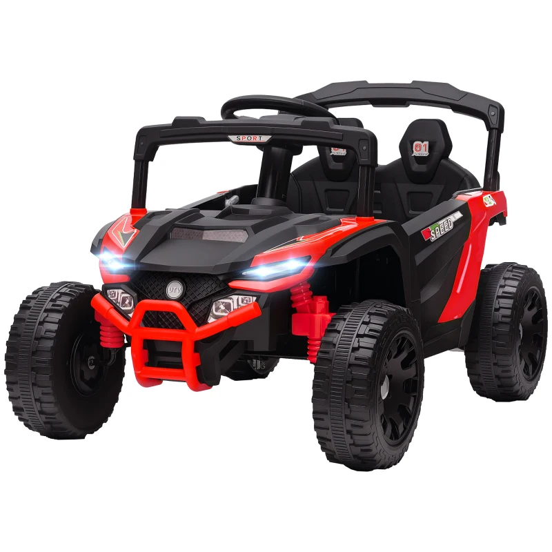 AIYAPLAY Carro Elétrico para Crianças 12V com 2 Motores Suspensão Traseira Faróis e Música 88x57,5x55,5 cm Vermelho