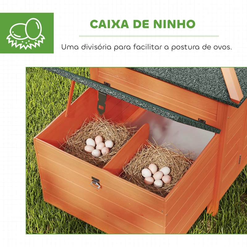 PawHut Galinheiro de Madeira para Exterior Gaiola para Galinhas com Ninhos Cercado Bandeja Removível Teto Abatível 196x76x97 cm Madeira