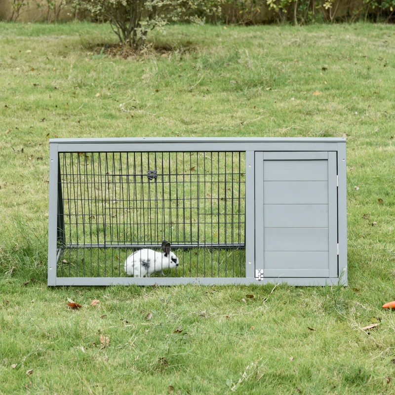 PawHut Clapier triangulaire de sol enclos extérieur niche double porte convient aux lapins poules tortue terrestre dim. 116L x 62,2l x 52,5H cm bois massif pin gris
