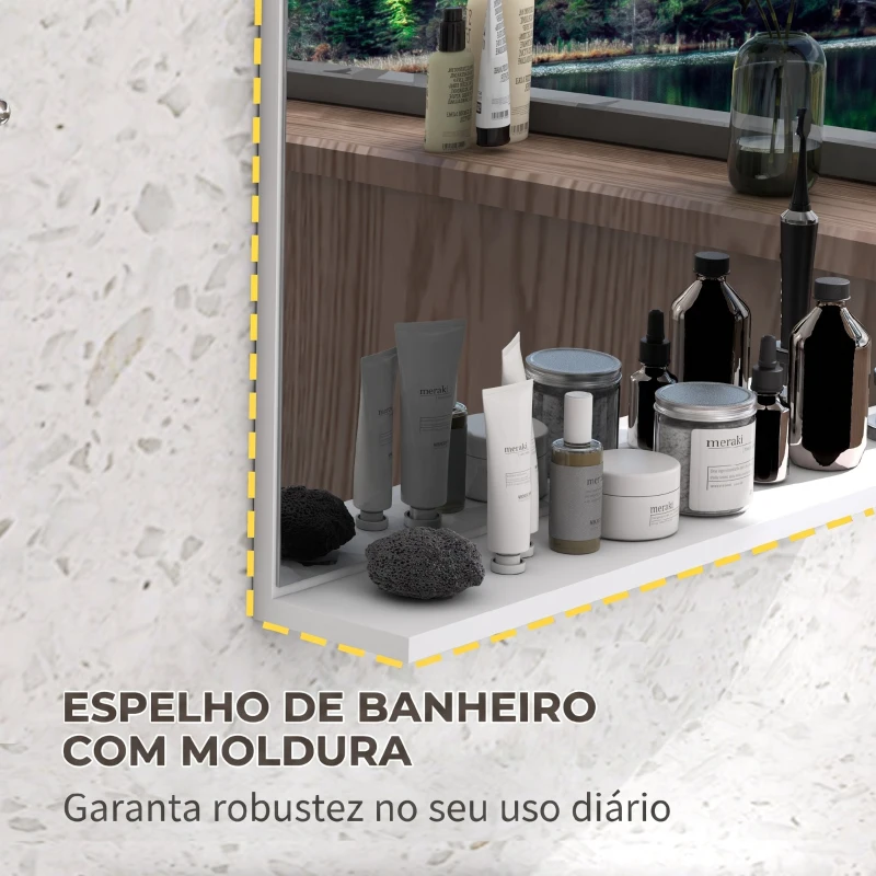 Kleankin Espelho de Casa de Banho de Parede com Prateleira Aberta Estilo Moderno para Hall e Corredor 60x12x40 cm Branco