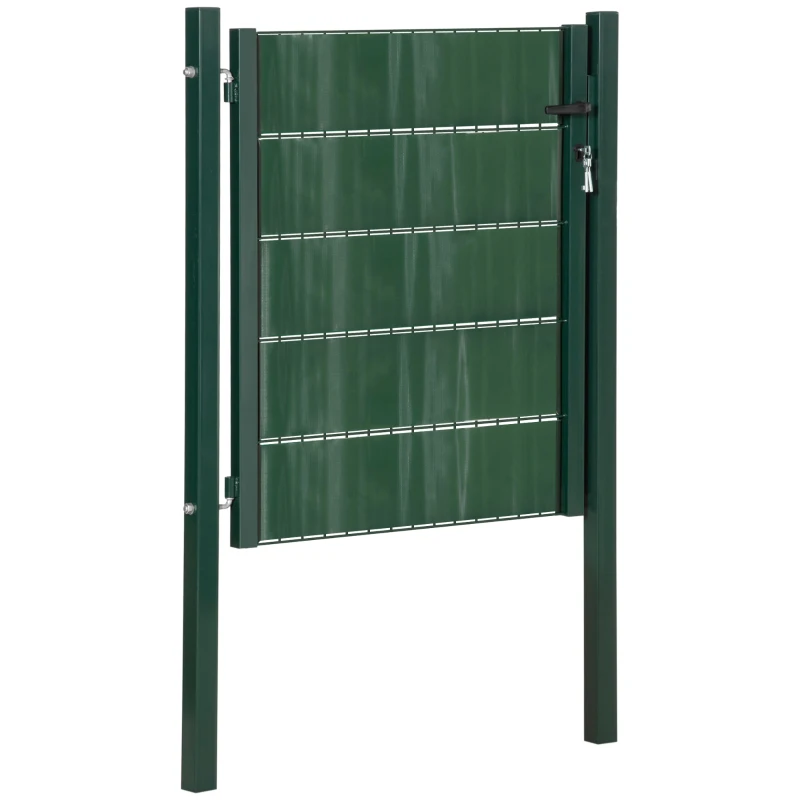HOMCOM Porta de Vedação de Jardim Aço com Tecido Opaco Maçaneta de Fechadura 3 3 Chaves Porta de Vedação para Exterior Pátio Terraço 97x150cm Verde