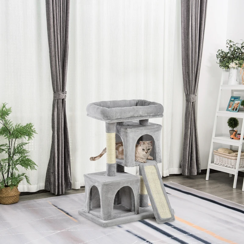 PawHut Kratzbaum 83 cm Kleiner Katzenkratzbaum mit Sisalsäulen, Katzenkratzbaum, Katzen Kletterbaum, Katzenbaum, Katzenmöbel Spielbaum für kleine Katzen, Hellgrau