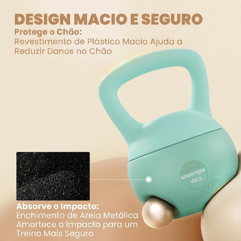 SPORTNOW Kettlebell de 4 kg Pesa Russa Preenchida de Areia Metálica e Alça Antiderrapante para Treino em Casa Ginásio 19x15x28 cm Verde