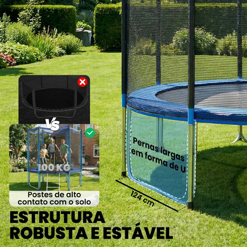 SPORTNOW Trampolim para Crianças Exterior Ø244 cm com Rede de Segurança Escada Acolchoamento de Molas Azul