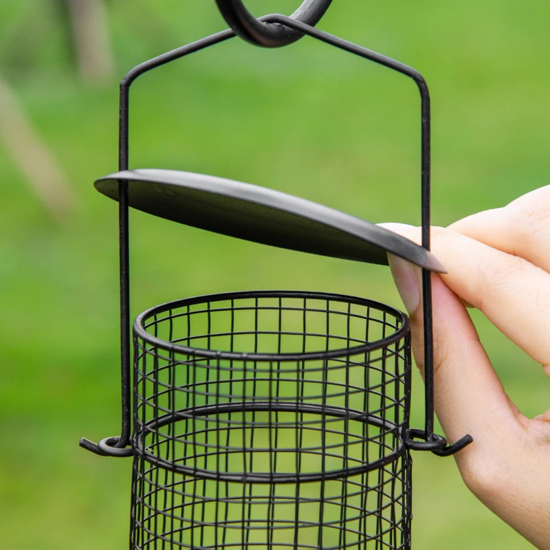 PawHut Vogel Futterstation 208 cm Vogelfutterstation mit 4 Haken, Erdspieß, Wasser- & Futterschale, Futtersäule Freistehend Vogelfutterspender für Garten Wildvögel Stahl Schwarz