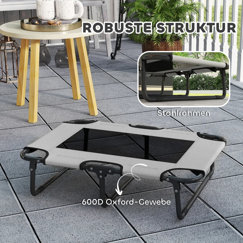 PawHut Erhöhtes Hundebett klappbar Haustierbett, Outdoor Hundeliege mit Netzdesign Hellgrau Oxford 75 x 51 x 18 cm