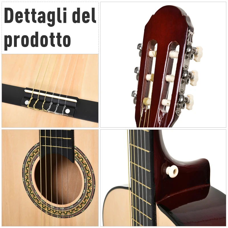 HOMCOM Chitarra Classica da 40" per Adulti con Custodia, Accordatore, 3 Plettri e 6 Corde Nylon di Ricambio