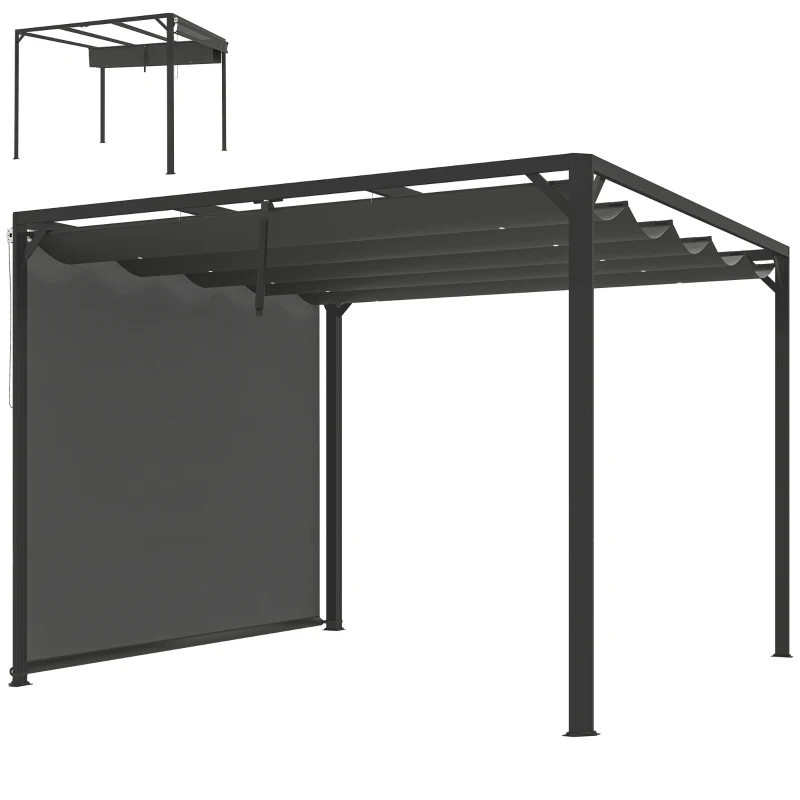 Outsunny Pérgola de Jardim de Alumínio 3x3 m com Teto Retrátil e Lateral Enrolável UPF30+ Pérgola para Exterior Cinzento