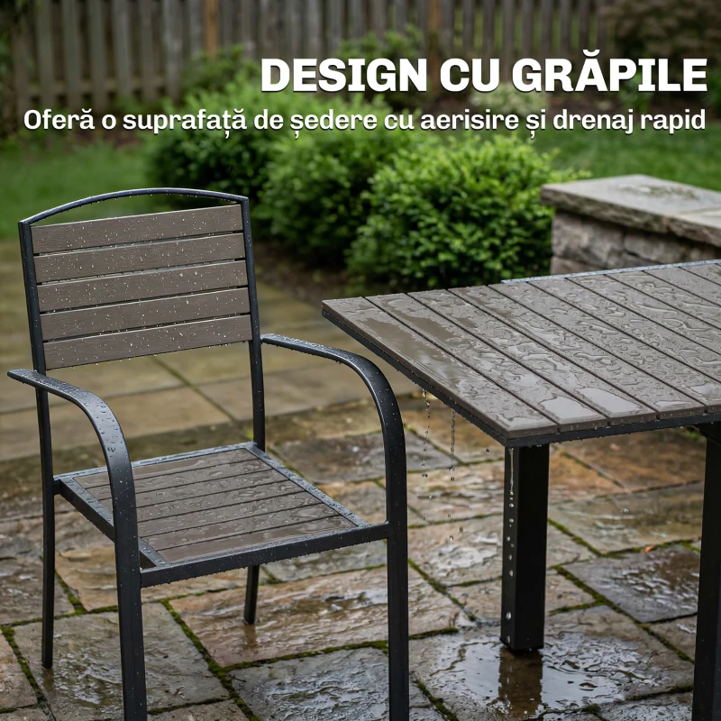 Outsunny Set de masă și scaune de grădină 9 piese, masă extensibilă, 8 scaune, cadru din aluminiu, lamele din plastic-lemn, pentru terasă și grădină, gri