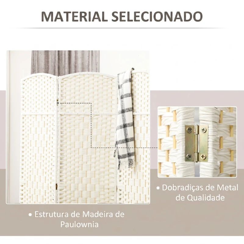 HOMCOM Separador de Ambientes de 3 Painéis Biombo Dobrável 135x180 cm Polipropileno Branco