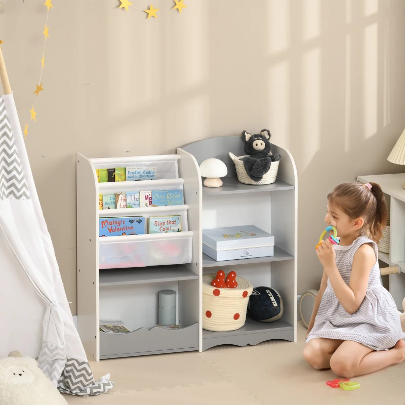 ZONEKIZ Organizador de Brinquedos Estante para Crianças com Prateleiras Abertas para Dormitório Sala de Jogos 85x26x84 cm Cinza