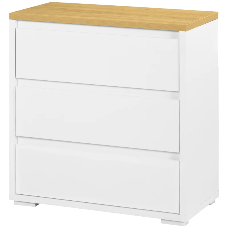 HOMCOM Comodă cu 3 Sertare din PAL Alb pentru Dormitor, Birou și Living, 70Lx37x75cm