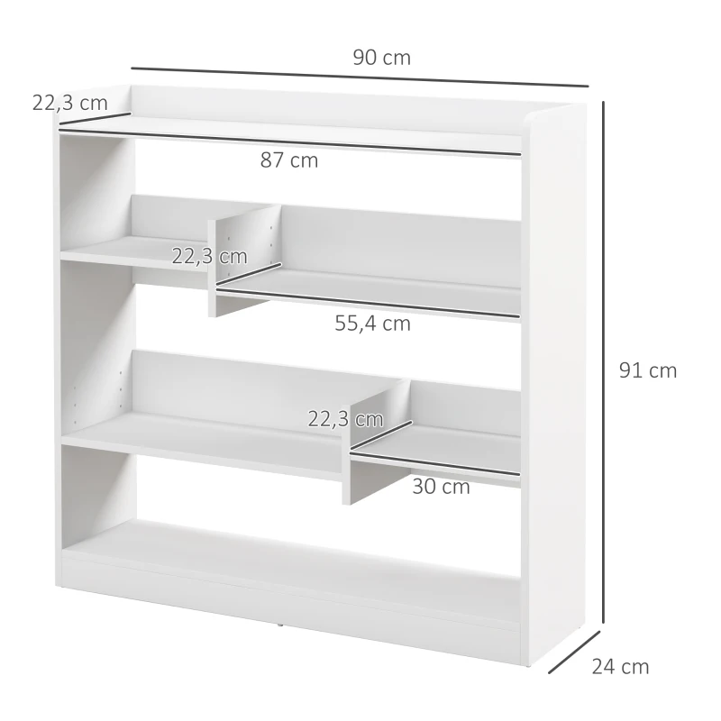 HOMCOM Bibliothèque étagère Meuble de Rangement dim. 90L x 24l x 91H cm 4 Niveaux 3 Panneaux arrières Panneaux de Particules Blanc