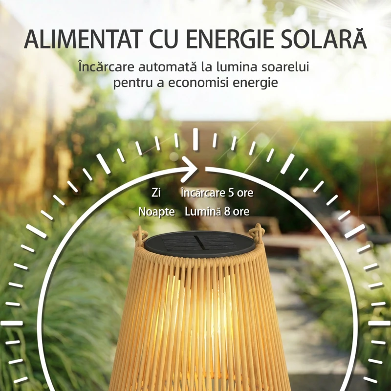 Outsunny Lămpi Solare din Ratan Impermeabile Ip44, 16x16x21 cm, Maro