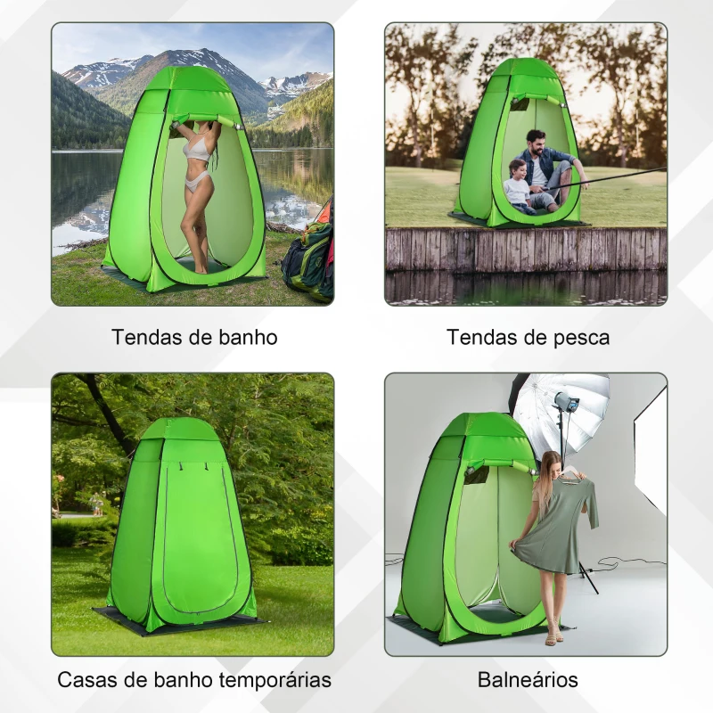 Outsunny Tenda de Duche Tenda de Privacidade Portátil com 1 Gancho Bolso Bolsa de Transporte e UV20+ 126x124x189 cm Verde