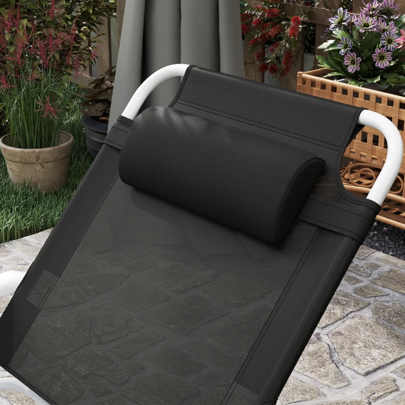 Outsunny Sonnenliege klappbar Gartenliege mit Kopfkissen, Liegestuhl mit 4-Fach verstellbare Rückenlehne bis 120 kg Schwarz