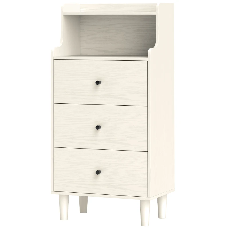 HOMCOM Cómoda com 3 Gavetas Cómoda de Quarto Estreita com Prateleiras Abertas Anti-Tombo Gaveteiro Alto 47x29x95 cm Branco Acinzentado