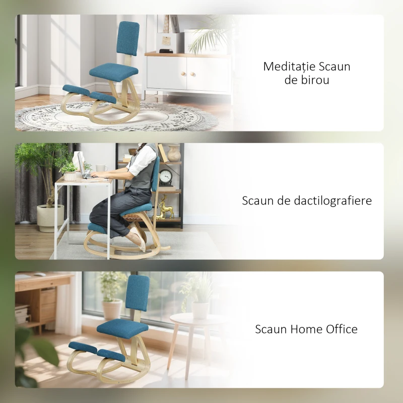 HOMCOM Sedia Inginocchiatoio Dondolante in Tessuto Effetto Lino e Legno di Betulla, 51x84x93 cm, Marrone Scuro