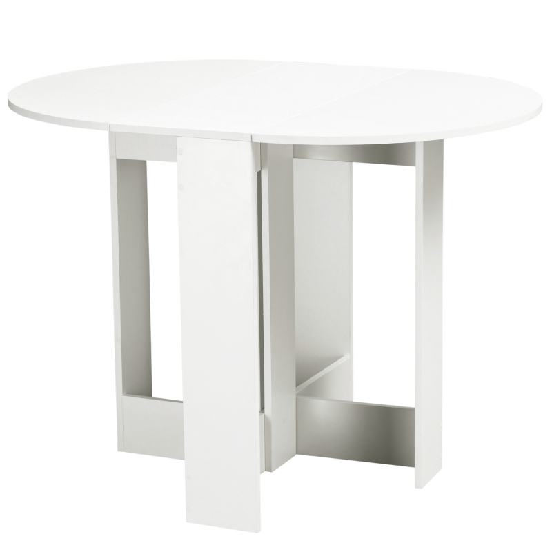 HOMCOM Table pliable de cuisine salle à manger 2 abattants - table ovale extensible - 104L x 76l x 73,7H cm en bois blanc