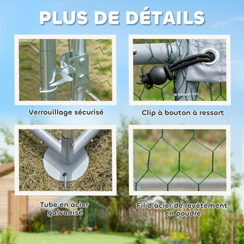 PawHut Poulailler, grand poulailler en métal avec couverture imperméable et anti-UV, cage pour 5-8 poules, 3 x 1,7 x 1,9m