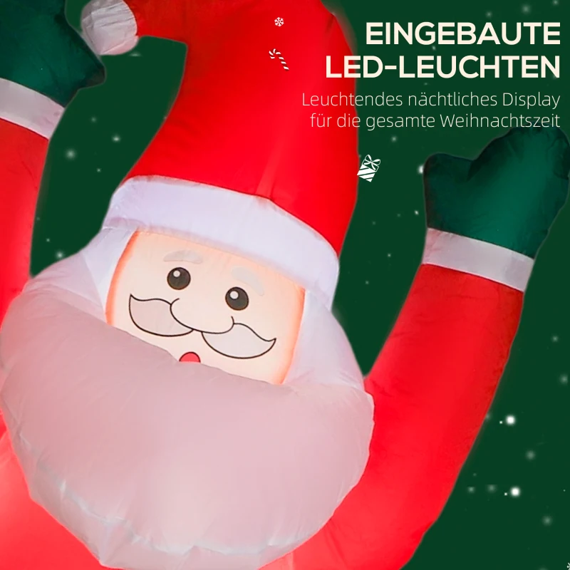 Outsunny Aufblasbare Weihnachtsdeko, Aufblasbarer Weihnachtsmann mit Hund mit LED-Lichtern, 68x82x214 cm, Rot